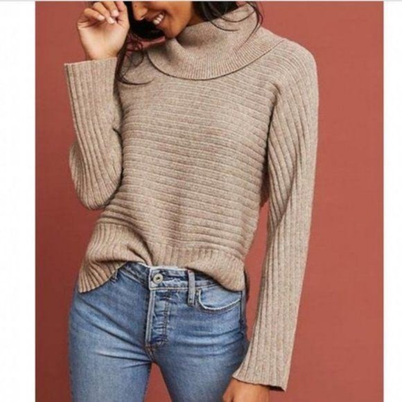 Anthropologie Sweaters - Anthropologie Moth Ribbed Cowl Turtleneck in Tan